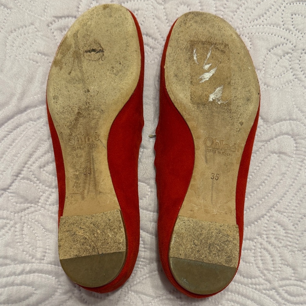 Chloe Red Suede Scalloped Flats - Picture 2 of 7